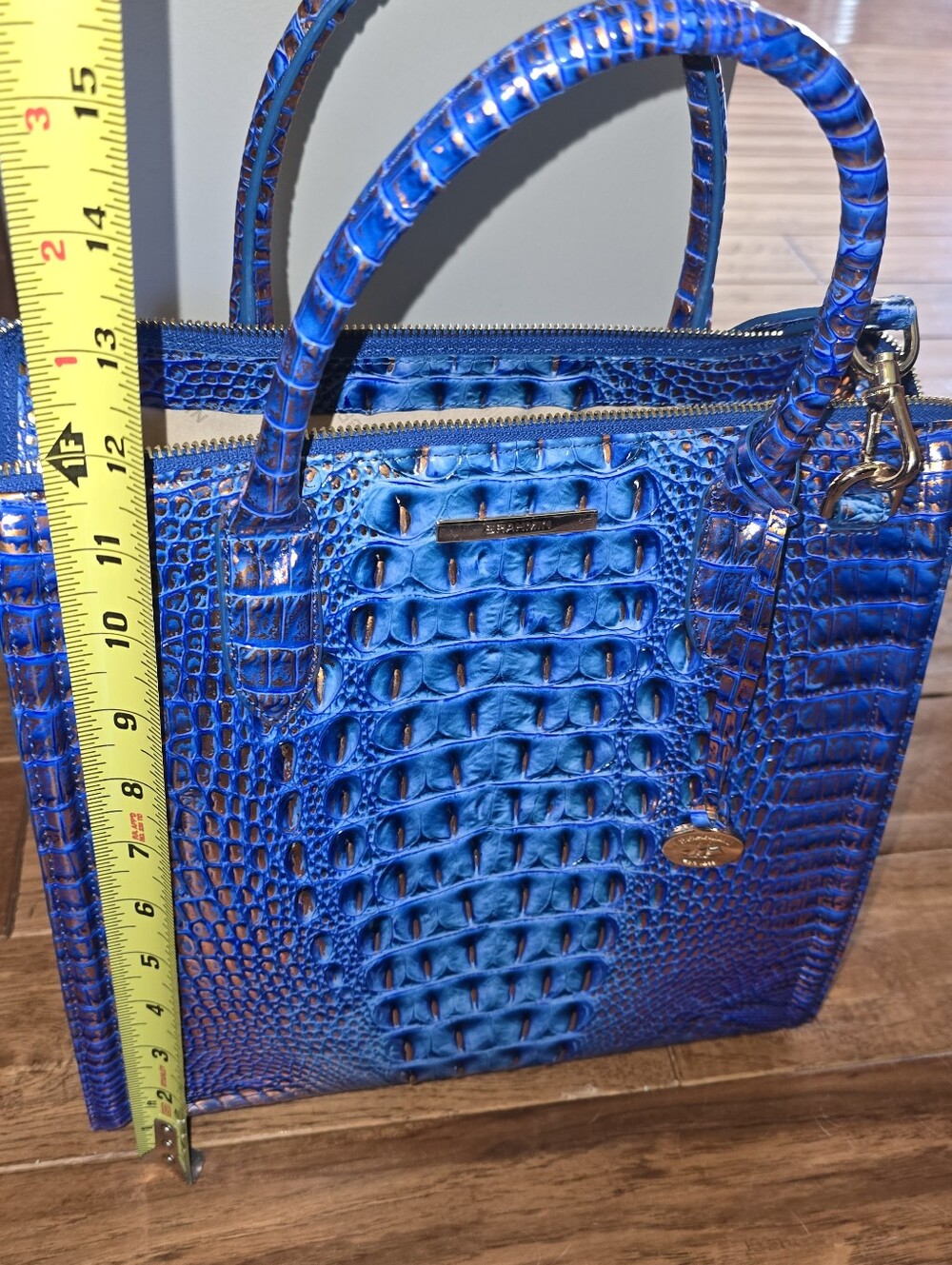 Blue Croc-Embossed Structured Tote Bag - Picture 8 of 10